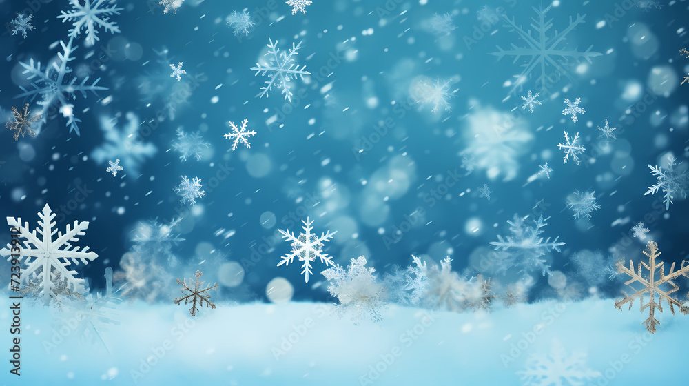 Naklejka premium Snowflake background, snowflake border, winter holiday background, soft colors and dreamy atmosphere