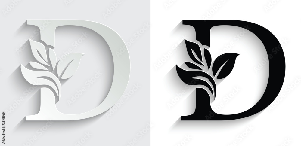 letter D flower letters. Vintage ornament initial Alphabet. Logo vector	
