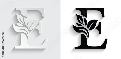 letter E  flower letters. Vintage ornament initial Alphabet. Logo vector	
 photo