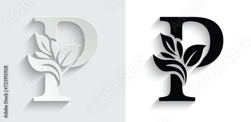 letter P flower letters. Vintage ornament initial Alphabet. Logo vector 