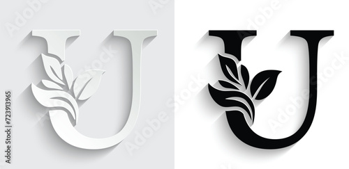 letter U flower letters. Vintage ornament initial Alphabet. Logo vector	
