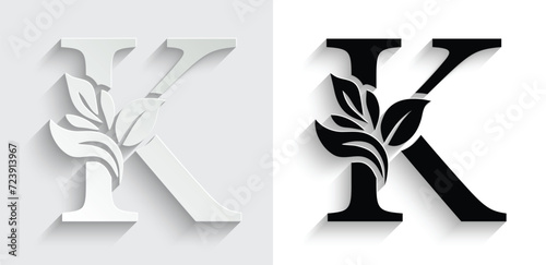 letter K  flower letters. Vintage ornament initial Alphabet. Logo vector	
 photo