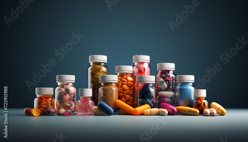 Realistic Render of Vitamin Supplements on Blue Background - Hea