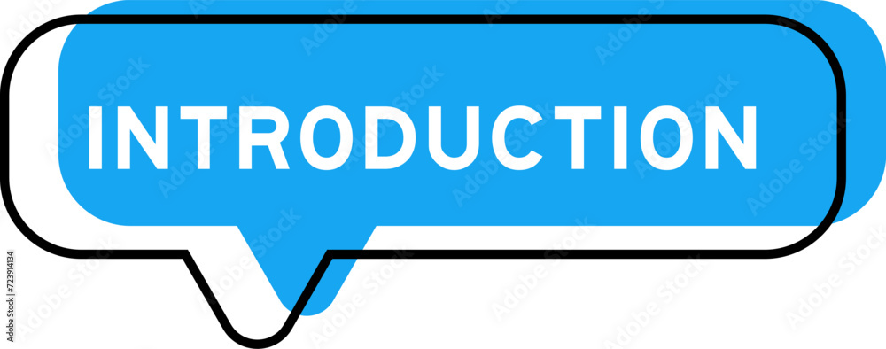 Speech banner and blue shade with word introduction on white background