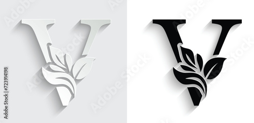 letter V flower letters. Vintage ornament initial Alphabet. Logo vector	
