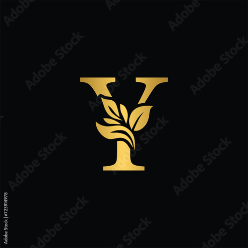 golden letter Y flower letters. Vintage ornament initial Alphabet. Logo vector	
