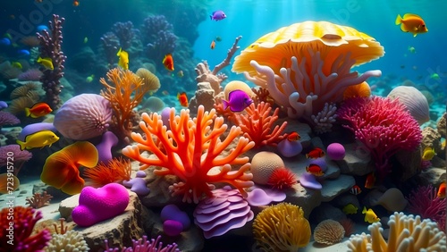 coral reef and colorful fishes underwater background, sea, ocean, ai generated 