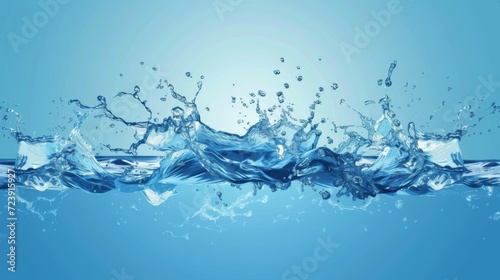 Clear water splash. Transparent liquid on blue background