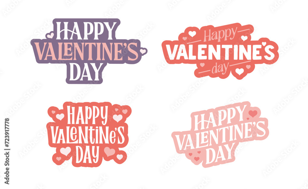 Happy Valentine's day sticker set. Vintage design love romance.