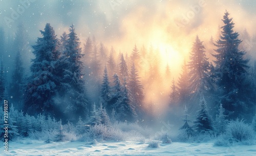 winter forest scene with snow-covered trees