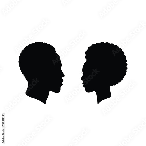 African people silhouettes stare at each other vector illustration. Black people silhouette, black lives matter, black month history