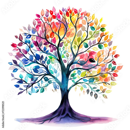 Colorful Yggdrasil The Life Tree or Tree of Life. Symbol, emblem or logo from Norse Mythology,  watercolor tree 