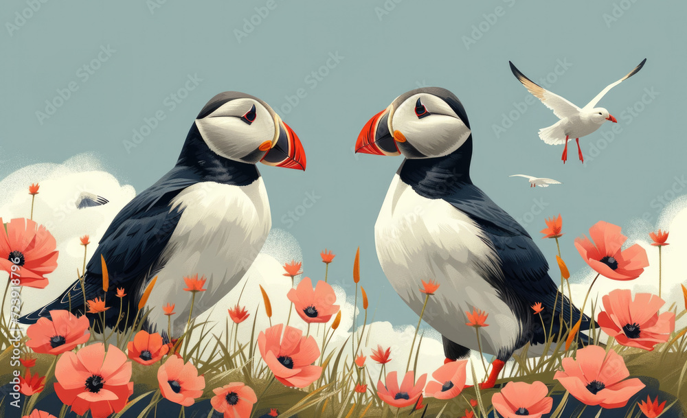 Naklejka premium Puffin birds 