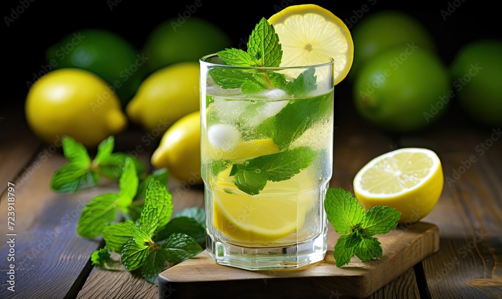 A glass of mojito with limes and mint A glass of mojito with limes and mint