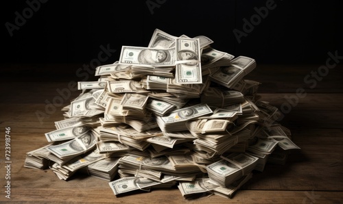 Wallpaper Mural A stack of money sitting on top of a wooden table Torontodigital.ca