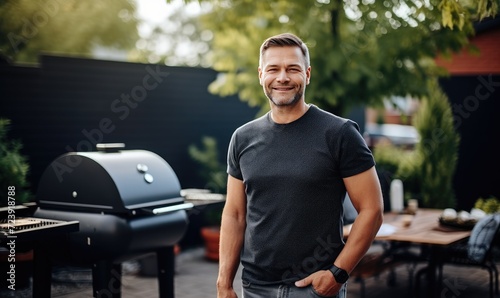 A man standing in front of a bbq grill