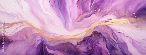 luxury suminagashi backdrop. marble liquid alcohol ink gold and violet purple photo