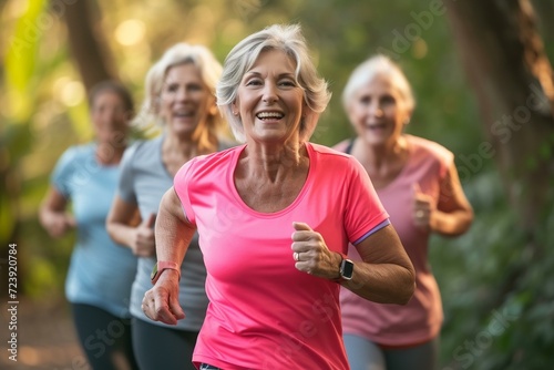 elderly people jogging in the park, healthy lifestyle. Generated ai