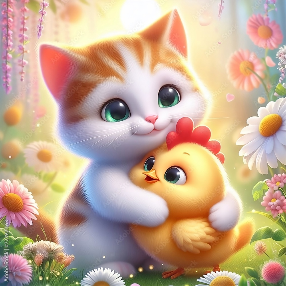 cat and chicken cat and chicken