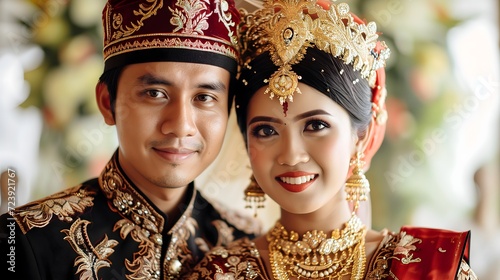 portrait of an Malaysian couple posing for wedding photograph photo