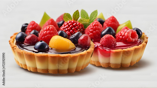 Tartlets with a set of fresh fruits and berries.