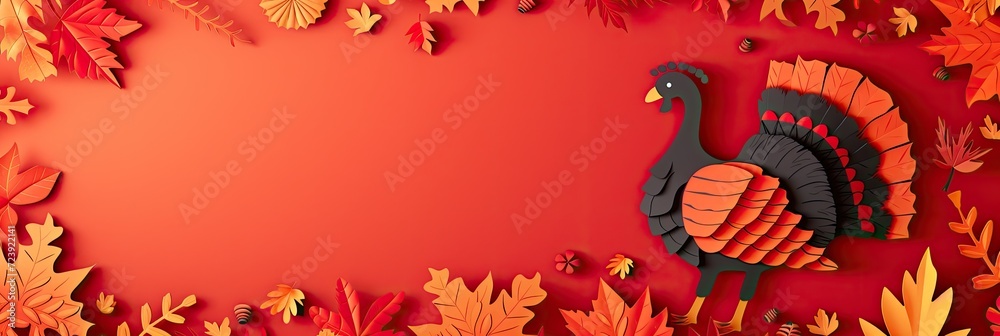 paper cut card turkey laying flat on a background with copy space Thanksgiving Concept with Turkey Bird paper cut card turkey laying flat on a background with copy space Thanksgiving Concept with Turkey Bird
