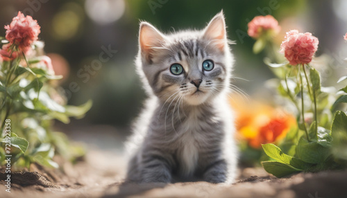 Wallpaper Mural Cute gray kitten playing in a garden Torontodigital.ca