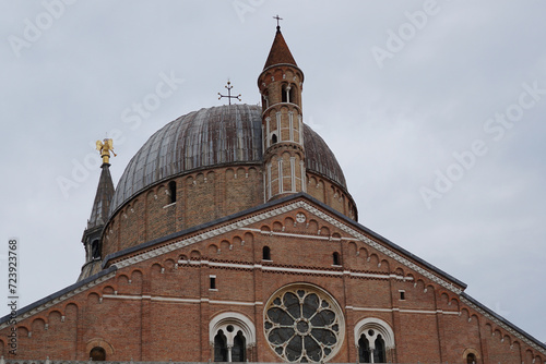 Padua, Italy  - August 27 2023: Detail facade of Basilica of Saint Anthony 
