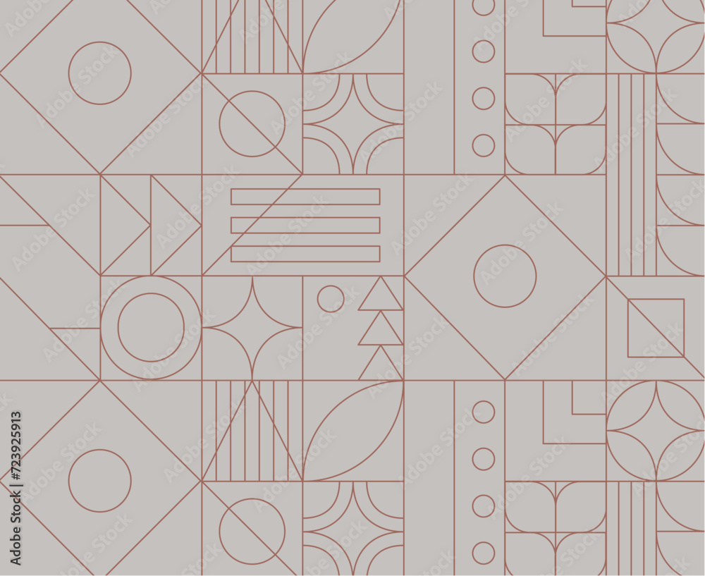 Art deco geometrical seamless vintage pattern drawing in peach and grey palette.