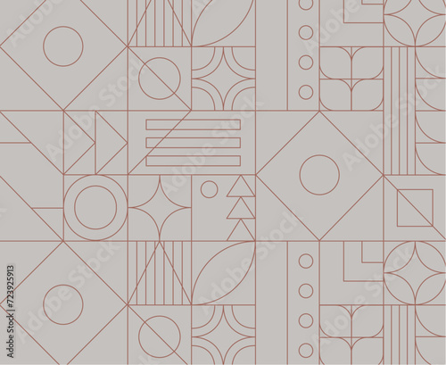 Art deco geometrical seamless vintage pattern drawing in peach and grey palette.