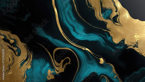 Majestic Black Teal and golden gilded marble background