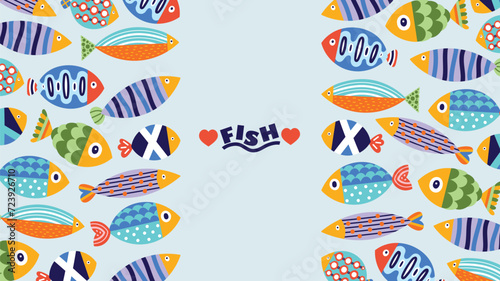 Cute fish poster. Sea illustration.