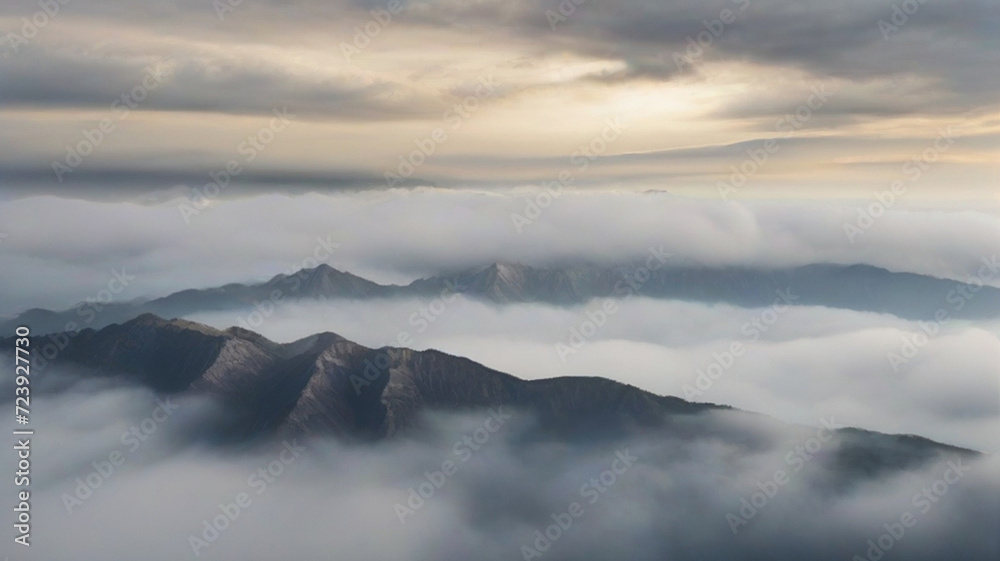 Mountain peaks covered in heavy fog	