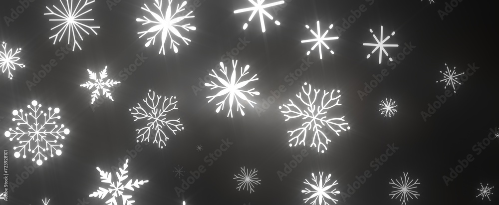 Snowflakes and bokeh lights on the blue Merry Christmas background. 3D render Snowflakes and bokeh lights on the blue Merry Christmas background. 3D render