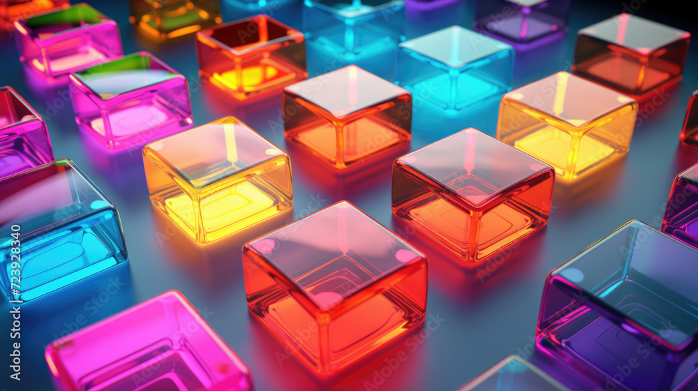 Glass cubes reflects many colors