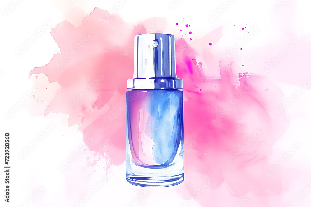 Watercolor drawing of a perfume bottle on white background Watercolor drawing of a perfume bottle on white background