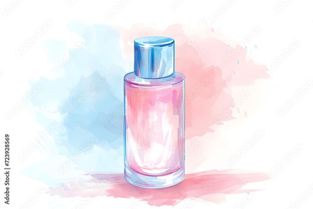 Watercolor drawing of a perfume bottle on white background Watercolor drawing of a perfume bottle on white background