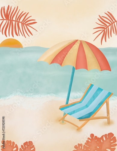 summer tranquil beach illustration, serenity sands for your perfect project, vacation, holiday, travel background © Serendipity Story