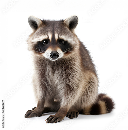 Young Raccoon standing in front and facing at the camera isolated on white © Nadezda Ledyaeva