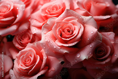 Pink roses with water droplets close-up