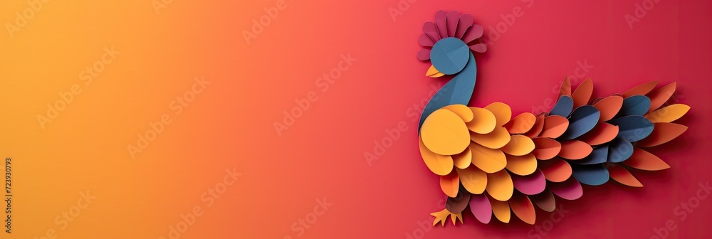 paper cut card turkey laying flat on a background with copy space Thanksgiving Concept with Turkey Bird