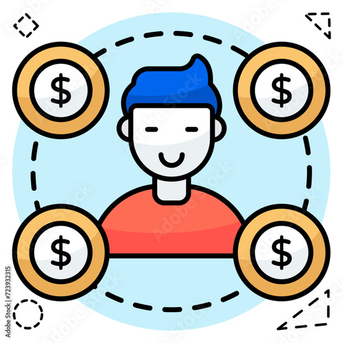 Dollar with human showcasing investor icon 