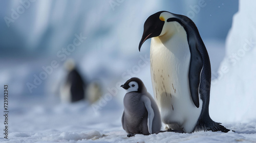 Emperor Penguin with Chick at Snow Hill Island  Wedd