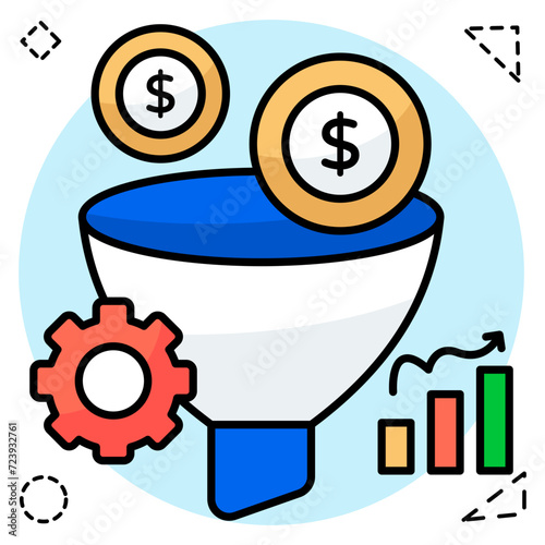 A colored design icon of money filtration 