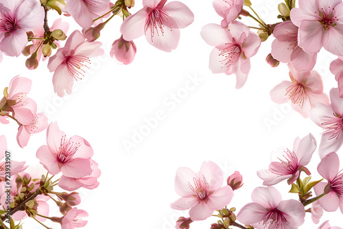 Pink color framework for photo or congratulation with paper sakura blossom. 8 march, Easter, Mother's day, anniversary