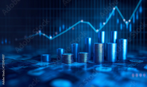 economy coin with money business graph finance chart diagram background.