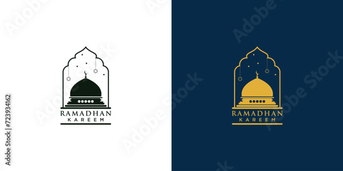 Ramadhan logo design with modern style| simple mosque logo| premium vector