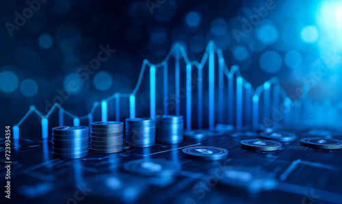 economy coin with money business graph finance chart diagram background.