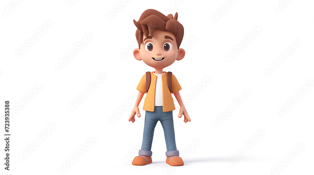 Meet this adorable 3D-rendered cartoon character, a cute boy exuding playful charm. With his charming smile and expressive eyes, he captures hearts instantly. This whimsical character is per