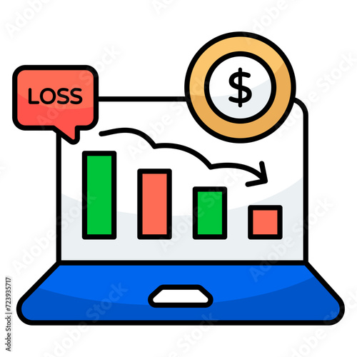 A flat design icon of loss chart